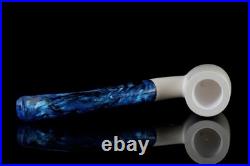 Poker Meerschaum Pipe handmade Smooth smoking tobacco Blue stem with case MD-19