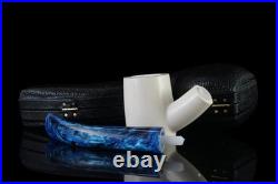 Poker Meerschaum Pipe handmade Smooth smoking tobacco Blue stem with case MD-19