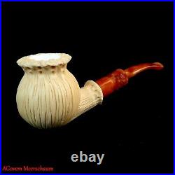 Poppy Meerschaum Smoking Pipe w Case Turkish Carved Tobacco AGovem Pipe AGM-937