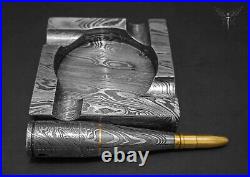 Premium Damascus Steel Handmade Bullet Pipe & Ashtray Set, Tobacco Smoking Set