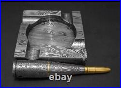 Premium Damascus Steel Handmade Bullet Pipe & Ashtray Set, Tobacco Smoking Set