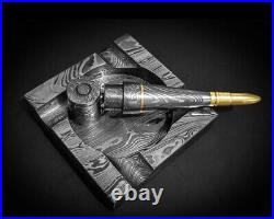 Premium Damascus Steel Handmade Bullet Pipe & Ashtray Set, Tobacco Smoking Set