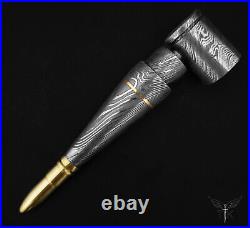 Premium Damascus Steel Handmade Bullet Pipe & Ashtray Set, Tobacco Smoking Set