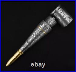 Premium Damascus Steel Handmade Bullet Pipe & Ashtray Set, Tobacco Smoking Set