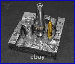 Premium Damascus Steel Handmade Bullet Pipe & Ashtray Set, Tobacco Smoking Set
