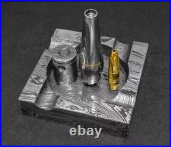 Premium Damascus Steel Handmade Bullet Pipe & Ashtray Set, Tobacco Smoking Set