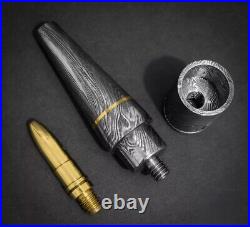 Premium Damascus Steel Handmade Bullet Pipe & Ashtray Set, Tobacco Smoking Set