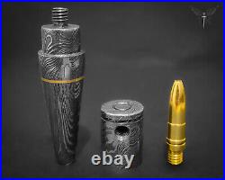 Premium Damascus Steel Handmade Bullet Pipe & Ashtray Set, Tobacco Smoking Set