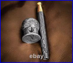 Premium Damascus Steel, Handmade, Compact Size -Tobacco Smoking Pipe with Sheath