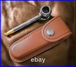 Premium Damascus Steel, Handmade, Compact Size -Tobacco Smoking Pipe with Sheath