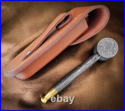 Premium Damascus Steel, Handmade, Compact Size -Tobacco Smoking Pipe with Sheath