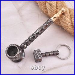 Premium Damascus Steel Handmade Pipe & Ashtray Set Smoking Tobacco, Cigar, Pipe