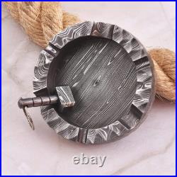 Premium Damascus Steel Handmade Pipe & Ashtray Set Smoking Tobacco, Cigar, Pipe