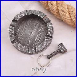 Premium Damascus Steel Handmade Pipe & Ashtray Set Smoking Tobacco, Cigar, Pipe