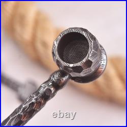 Premium Damascus Steel Handmade Pipe & Ashtray Set Smoking Tobacco, Cigar, Pipe