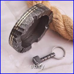 Premium Damascus Steel Handmade Pipe & Ashtray Set Smoking Tobacco, Cigar, Pipe