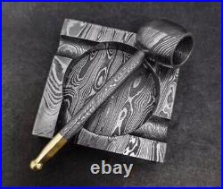 Premium Damascus Steel Handmade Pipe & Ashtray, Tobacco Smoking Pipe Ashtray Set