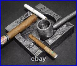 Premium Damascus Steel Handmade Pipe & Ashtray, Tobacco Smoking Pipe Ashtray Set