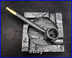 Premium Damascus Steel Handmade Pipe & Ashtray, Tobacco Smoking Pipe Ashtray Set