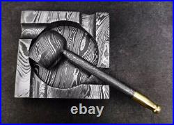 Premium Damascus Steel Handmade Pipe & Ashtray, Tobacco Smoking Pipe Ashtray Set