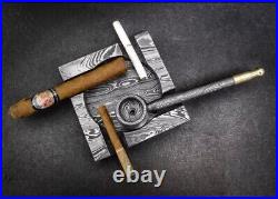 Premium Damascus Steel Handmade Pipe & Ashtray, Tobacco Smoking Pipe Ashtray Set