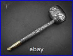 Premium Damascus Steel Handmade Smoking Pipe, Tobacco Pipe, Real Leather Sheath