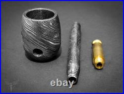 Premium Damascus Steel Handmade Smoking Pipe, Tobacco Pipe, Real Leather Sheath