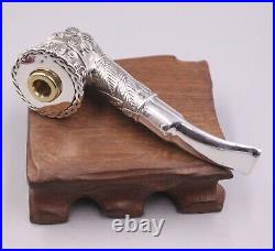 Pure S925 Sterling Silver Tobacco Pipe Men Carved Flower Leaf Pattern Pipe 88g