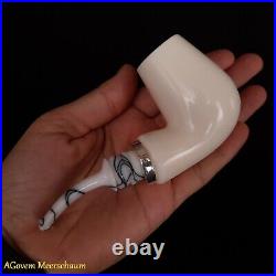 REVERSE Block Meerschaum Pipes Tamper w Silver Smoking Pfeife Pipa CASE 257