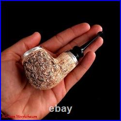 REVERSE Lattice Meerschaum Pipe w SILVER Tobacco Smoking Pipa Pfeife AGM-774