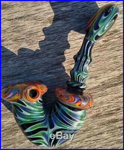 Rainbow Black Earth Linework Glass Tobacco Pipe Sherlock
