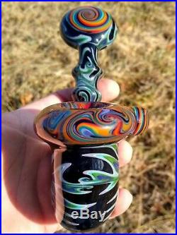 Rainbow Black Earth Linework Glass Tobacco Pipe Sherlock
