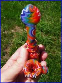Rainbow Linework Glass Tobacco Pipe Sherlock