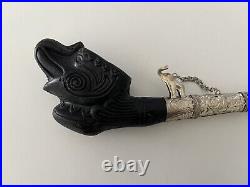 Rare Metal & Stone Elephant Smoking Pipe