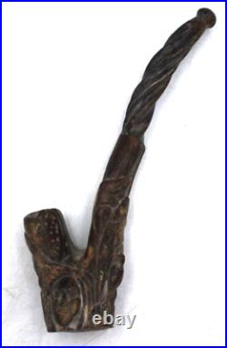 Rare Vtg Jamaica Carved Lignum Vitae 7 Iron Wood Pipe Rasta Man Smoking