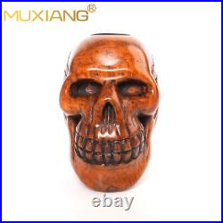 Rustic Skull Pipe Briar Wood Tobacco Pipe Carved Freehand Pipe Bent Ebonite Stem