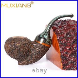 Rusticated Freehand Pipe Briar Wooden Tobacco Pipe Carved Smoking Pipe Gift Box