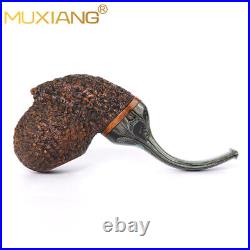 Rusticated Freehand Pipe Briar Wooden Tobacco Pipe Carved Smoking Pipe Gift Box