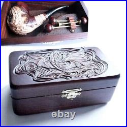 SET DRAGON Smoking Tobacco carved pipe in wooden Box +cleaning Tools accessories