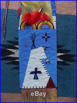 SIOUX Pictorial BEADED TOBACCO (PIPE) BAG Beadwork/Quillwork, Reproduction