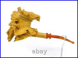 S. Yanik Hand-Carved Meerschaum Pipe King Viking Head Smoking Pipe with Case