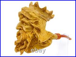 S. Yanik Hand-Carved Meerschaum Pipe King Viking Head Smoking Pipe with Case