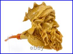 S. Yanik Hand-Carved Meerschaum Pipe King Viking Head Smoking Pipe with Case