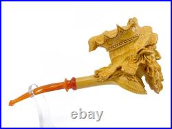 S. Yanik Hand-Carved Meerschaum Pipe King Viking Head Smoking Pipe with Case