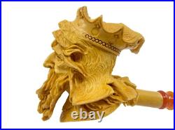 S. Yanik Hand-Carved Meerschaum Pipe King Viking Head Smoking Pipe with Case