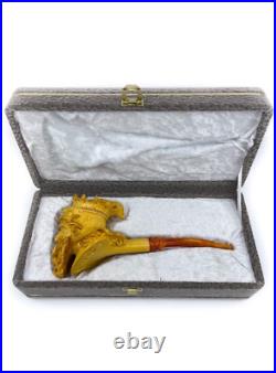 S. Yanik Hand-Carved Meerschaum Pipe King Viking Head Smoking Pipe with Case