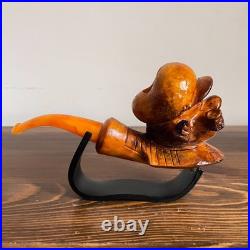 S. Yanik Hand-Carved Meerschaum Pipe Popeye Smoking Pipe with Case