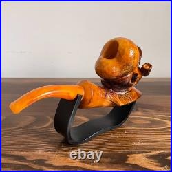S. Yanik Hand-Carved Meerschaum Pipe Popeye Smoking Pipe with Case