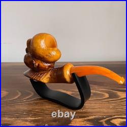 S. Yanik Hand-Carved Meerschaum Pipe Popeye Smoking Pipe with Case
