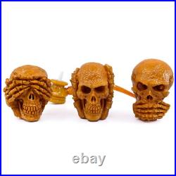 S. Yanik Meerschaum Pipe 3 Skulls Smoking Pipe, Handmade Tobacco Pipe